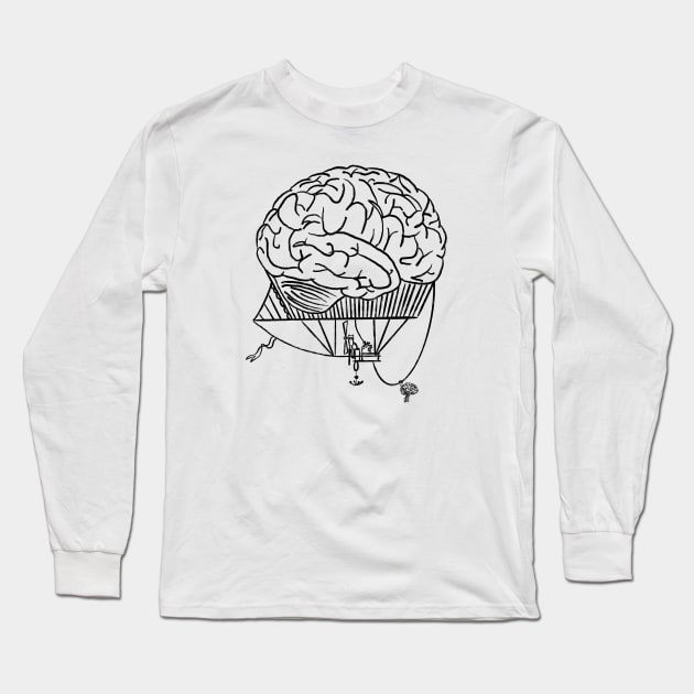 Anatomical brain hot air balloon Long Sleeve T-Shirt by Carries Design 